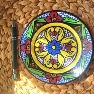 Vintage Spanish Talavera Yellow and Blue Ceramic Wall Plate, Hand Painted
